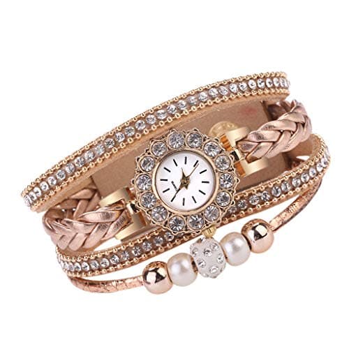 Image of Fashion Women Weave Bracelet Vintage Quartz Watches Watch Wrist Wrap For Ladies Women's Watch Watch Hand Press (Beige, One Size)