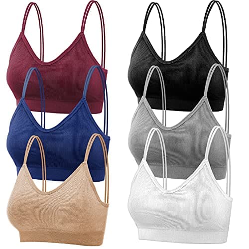 Image of Thrilez 6Pcs V Neck Cami Bras for Women, Camisole Non-Wired Bralettes, Seamless Sports & Sleeping & Home Bra with Double Straps & Removable Pads for Women Girls