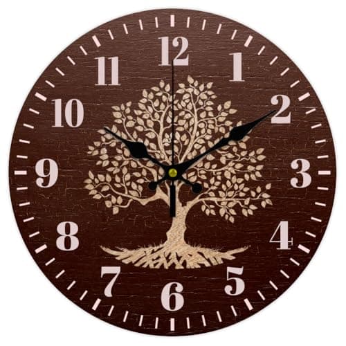 Image of CHGCRAFT Wall Clock Tree of Life Wall Clock Non-Ticking Round en Decorative MDF Printed for Home Living Room Bedroom Home Office Decoration