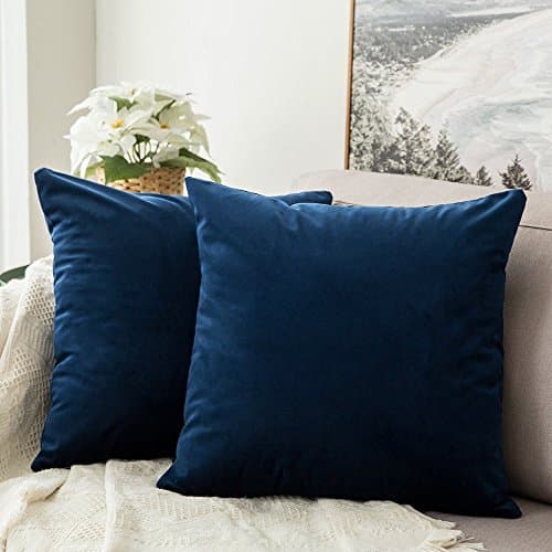 Image of MIULEE Decorative Velvet Cushion Covers 55 x 55cm Square Throw Pillow Covers Pillowcases for Sofa Bedroom with Invisible Zipper 22x22 Inches Sets of 2 Navy Blue