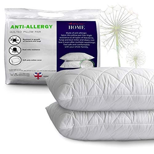 Image of Adam Home Pillows 2 Pack Hotel Quality with Quilted Cover Hypoallergenic & Dust Mite Resistant Filling – Ideal for Stomach, Back and Side Sleepers Down Alternative Hotel Pillows