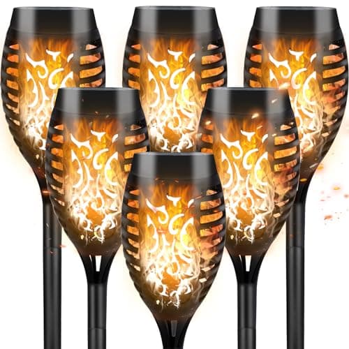 Image of CNMTCCO Solar Flickering Flame Lights - 6 Pack Outdoor Garden Solar Lights, Waterproof Torch Landscape Lighting for Patio, Pathways, Lawn, Yard Decoration