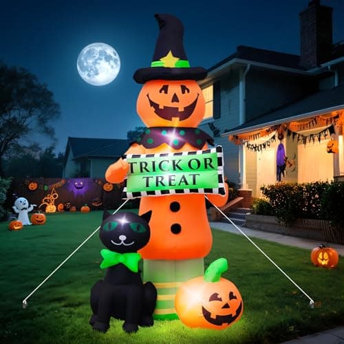 Image of OZMI Halloween Inflatables Outdoor Decorations, 6 FT 1.8M LED Lights Up Inflatables, Large Black Cat Pumpkin Inflatable Decor for Spooky Party, Garden, Lawn, Yard Blow Up Halloween Decorations