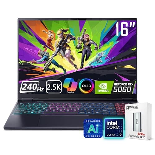 Image of Acer Predator Helios Neo 16S AI Gaming Laptop, 16 240Hz 2.5K OLED, Intel Core Ultra 9 275HX, NVIDIA GeForce RTX 5060, VR Ready, Copilot, Liquid Cooling, Black, Windows 11 Home(16GB DDR5 RAM | 1TB SSD)