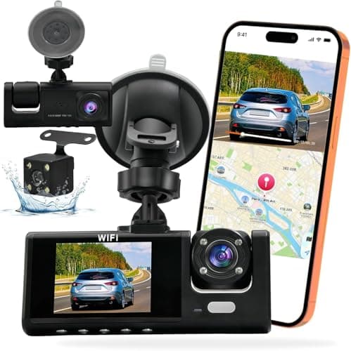 Image of Dash Cam for Cars Front and Rear 1080P Full HD 5GHz WiFi Car Camera Cams In Car Camera Three Lens Dashcam for Cars Front+Cabin+Rear Night Vision, 170°Wide Angle, Loop Recording (Black)