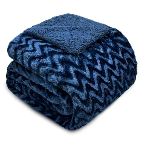 Image of Whale Flotilla Faux Fur Double Size Blanket for Bed, Plush Reversible Fuzzy Sherpa Blankets for All Season, Warm and Soft, 150x200 CM, Navy