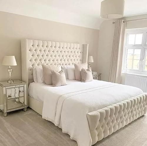 Image of Batley Beds Sleigh Bed with Ottoman Gas Lift Storage – Upholstered Crushed Velvet/Plush Velvet/Naples Fabric – UK Made (grey plush, Super King 6ft Bed Frame)
