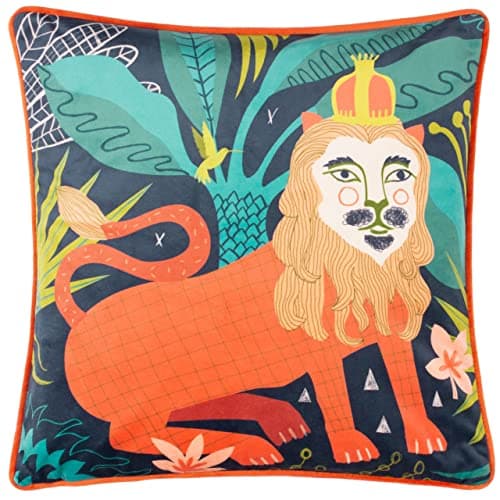 Image of Kate Merritt Lion Illustrated Polyester Filled Cushion,Multicolour,43 x 43cm