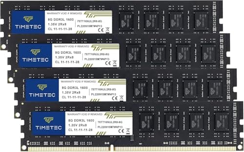 Image of Timetec Premium 32GB KIT(4x8GB) DDR3L / DDR3 1600MHz (DDR3L-1600) PC3L-12800 / PC3-12800 Non-ECC Unbuffered 1.35V/1.5V CL11 2Rx8 Dual Rank 240 Pin UDIMM Desktop PC Computer Memory RAM(SDRAM) Upgrade