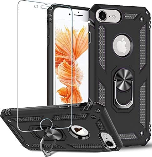 Image of Folmeikat iPhone 8,iPhone 7,iPhone 6s/ 6 Phone Case, With Screen Protector 360 Degree Rotating Metal Ring Shock Absorption Reinforced Corner TPU for Apple iPhone 6/6s/7/8G 4.7" Black
