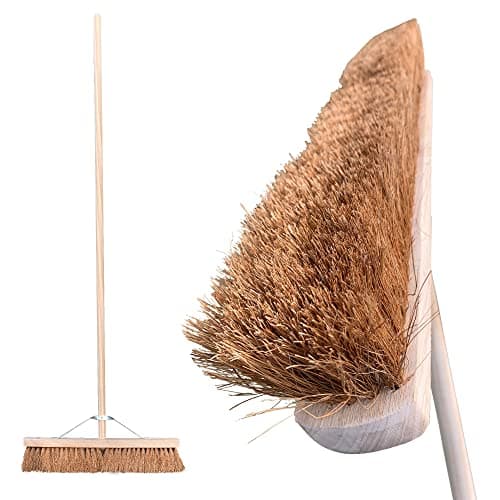 Image of 24” Wide Broom Indoor or Outdoor, Heavy Duty Broom with Natural Coco Bristles and 120cm Long Handle, Large Soft Broom for Industrial Use, Wooden Broom for Warehouse and Garage