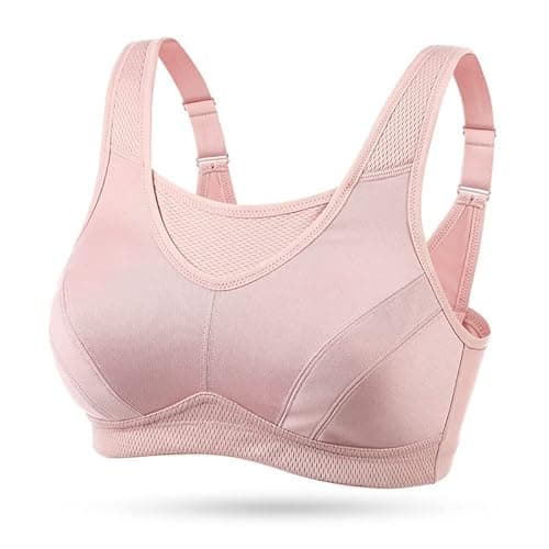 Image of WingsLove Women's Sports Bra Full Coverage High Impact Wirefree Workout Non Padded Shock Absorber Ultimate Run Bra Plus Size(Pink，38D)