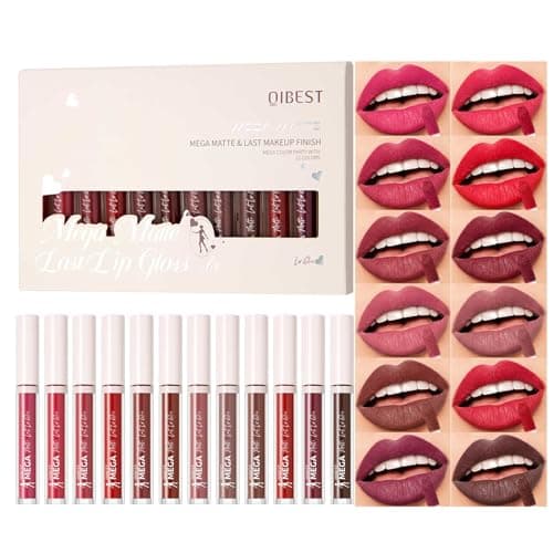 Image of 12 Colors Matte Liquid Lipstick Set Velvety Lip Gloss Lip Kit Waterproof Long Lasting Wear Nude Lip Gloss Beauty Cosmetics Gift Box Set (Colour, # New B)