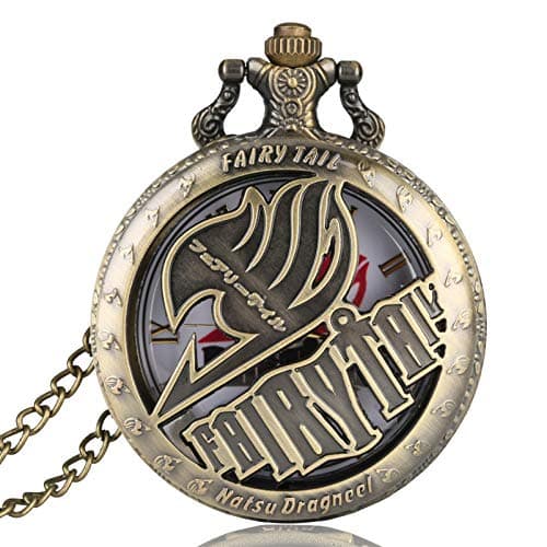 Image of CokinkiDs Vintage Animate Fairy Tail Pattern Pocket Watch Hollow Natus Dragneel Half Hunter Necklace Pendant Fob Watches Xmas Gift