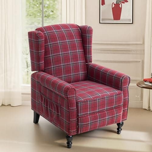 Image of FLEXISPOT Recliner Chair Adjustable Armchair with Blanket for Relaxing Accent Chair Pushback for Living Room Bedroom Wing Back Reclining Sofa, Red