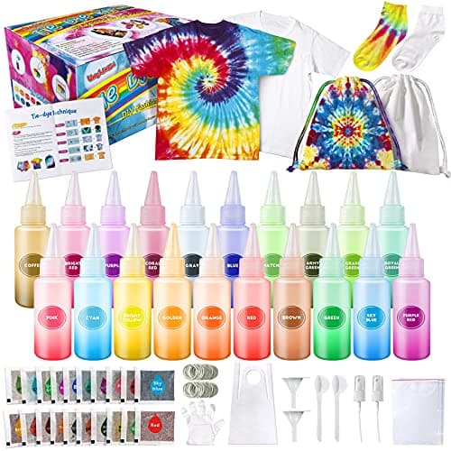 Image of UNGLINGA Tie Dye Kit Kids & Adults, 20 Colours Tie Dye Art Craft for Kids Girls Boys Adults, with White T-Shirt Socks Backpack Table Cloth Apron, DIY for Group Activity Birthday Gifts
