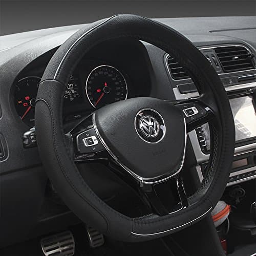Image of HONCENMAX D Type Steering Wheel Cover - Flat Bottom Car Steering Wheel Protector for Men Women D Cut Shaped Diameter 38cm(15") PU Leather Black