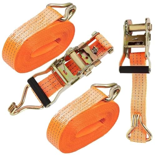 Image of Cobenga 2 Pack Ratchet Tie Down Straps 5cm x 6m, Heavy Duty Ratchet Straps 11000lb Break Strength, Yellow Lashing Strap, Securing Straps with Handle and Metal J Hook for Trucks, Cars, Motorcycles