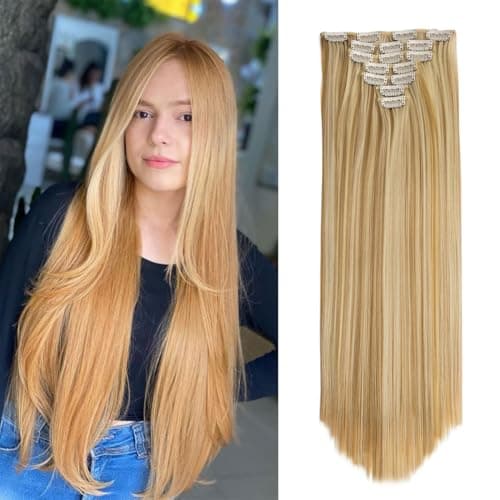 Image of Swy Hair Clip in Hair Extensions Body Wave 22 inches 7Pcs 150g Straight Hair Synthetic Hair Extensions (S-Ash Blonde, Straight)