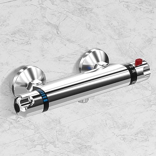Image of Thermostatic Shower Mixer Bar Round Wall Mounted Bath Shower Mixer Valve Anti Scald Tap Hot Cold Water Mixer Intelligent Constant Temperature Chrome Finished