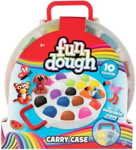 Image of Fun Dough 10 Colours Dough Set with Carry Case – Soft Modelling Clay for Kids – Creative Arts & Crafts Play Dough Kit for Children – Non-Toxic Sensory Toy Gift Age 3+