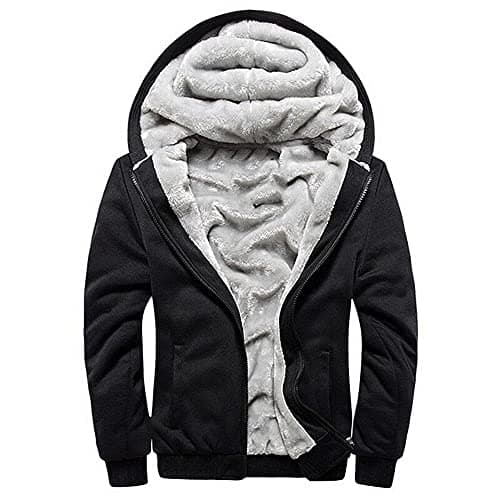 Image of AOTORR Men's Hoodies Full Zip Fleece Jacket Coat Winter Warm Oversized Zip Up Hooded Top with Pockets Black 4XL