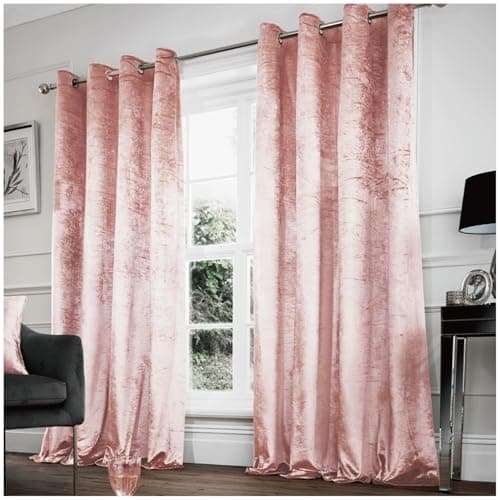 Image of GC GAVENO CAVAILIA Blush Pink Crushed Velvet Curtains 66 X 72, Pair Of Thermal Insulated Eyelet Ring Top Curtains, Lined Curtains For Bedroom, Living Room