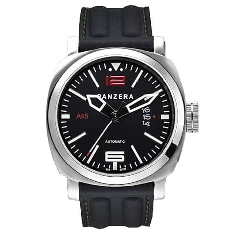 Image of Panzera "Aquamarine 45 - Atlantic Descent Automatic Stainless Steel 316L IP Diver Black Day-Date Silicon Men's Watch