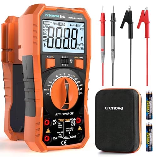 Image of Crenova Digital Multimeter, 6000 Counts Multi Testers, Auto-Ranging TRMS Voltmeter Ohmmeter, Measures Voltage Current Capacitance Diodes Continuity Resistance Transistor hFE Temp with Probes (Orange)