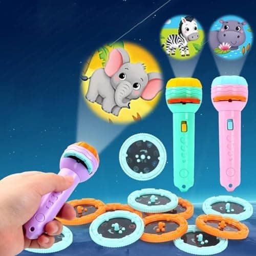 Image of Kids Sleep Story Torch, Slide Projector Light with 56 Animal, Dinosaur, Transportation, Fruits & Digits Patterns - Educational Learning Bedtime Toys