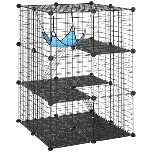 Image of PawHut 105 cm Indoor Cat Cage, Steel Cat Enclosure with 3 Doors, DIY Customizable Design for Kittens, 3-Tier Playpen with Ladders, Hammock, Platform, Black