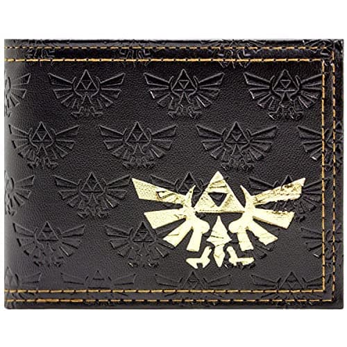 Image of Link's Awakening Legend of Zelda Embossed Golden Triforce Artifact Wallet Bi-Fold Coin Pocket & Card Holder, Black