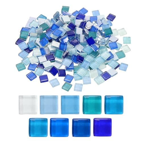 Image of sourcing map 300Pcs Glass Mosaic Tiles, 300g Square Crystal Mosaic Glass Crafts Supplies Ceramic Tiles for Crafts Bulk Picture Frames Flowerpots Home Art Decor (10 x 10mm, Blue Mix)