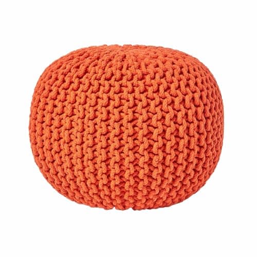 Image of HOMESCAPES Burnt Orange Knitted Pouffe Footstool Bean Filled 100% Cotton for Living Room Children or the Elderly