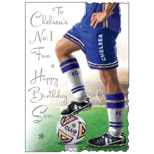 Image of Chelsea Birthday Card for Son - Football Design - Chelsea's No.1 Fan - Special Finishes and Illustrated Insert Leaf - Made in the UK