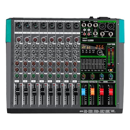 Image of Depusheng PA8 Professional 8 channel audio mixer DJ controller with 259 DSP effects Bluetooth input USB player 48V phantom power