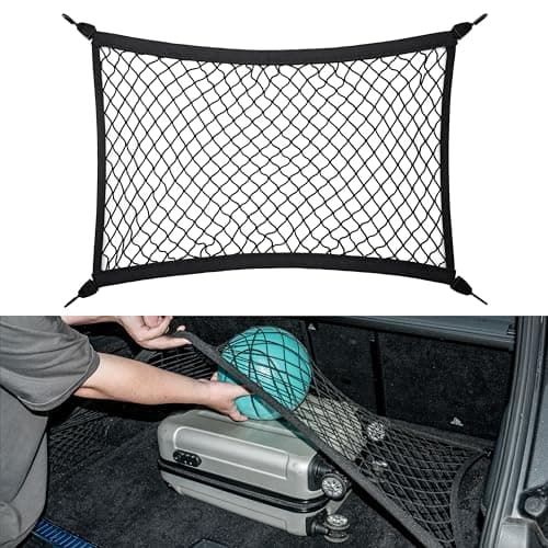 Image of VEHIRIE Car Boot Net Luggage Net, 70 x 50 cm Elastic Cargo Net Organiser with ABS Hook Luggage Protection Net, Storage Mesh for VW, Honda, Audi, BMW Other Cars, SUVs, Vans