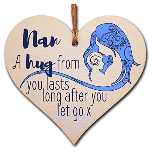 Image of The Plum Penguin Handmade Wooden Hanging Heart Plaque perfect for Nan loving thoughtful special keepsake A hug from you lasts long after you let go card alternative from grandchildren wall hanger