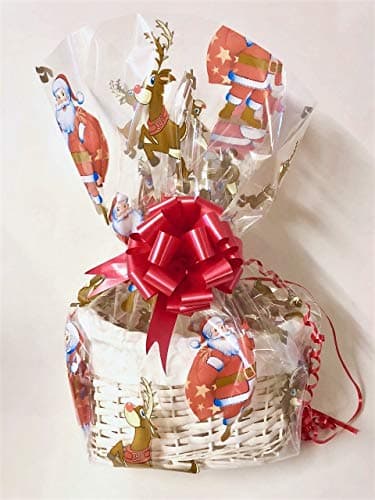 Image of Make Your Own Hamper Kit, Santa Father Christmas Oval WHITE High back Willow Basket which includes Bow & Cellophane Small, Medium Or Large, Charity Prize, Gift, Leaving Present, Wedding, Xmas (Medium)