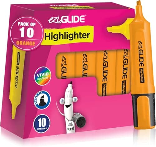 Image of Eziglide 10-Pack Orange Highlighter Set – Chisel Tip Markers (1-4.5mm) for Precise & Clear Marking – Quick-Dry, Smudge-Free Ink, Perfect for Highlighting, Studying & Colouring at Work, & Home Use