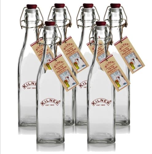 Image of Kilner Traditional Vintage Style Square Airtight Clip Top Preserve Glass Bottles, 0.55 Litre - 6 Piece Set
