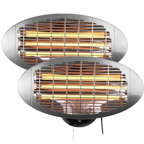 Image of Heatlab 2kW Quartz Bulb Wall Mounted Electric Heater with 3 Power Settings in Silver Pack of 2