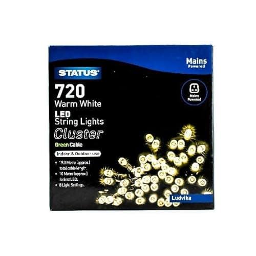 Image of Status 720-LED Warm White Cluster Lights, 9.3 m Lit on 10 m Cable, 8-Mode Indoor-Outdoor String for Trees & Gardens, IP44 (LUDVIKA720MWW6)