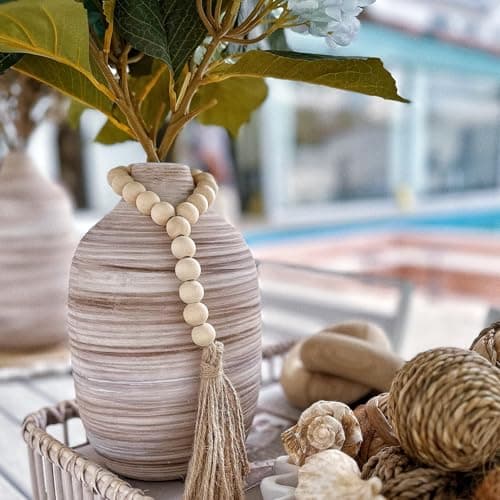 Image of ALMA 9 Inch White Boho Vase for Modern Farmhouse|Ceramic Pampas Grass Vases|Decorative Rustic Vase for Home Decor, Modern Farmhouse, Coffee Table, Shelf, Mantel Decor