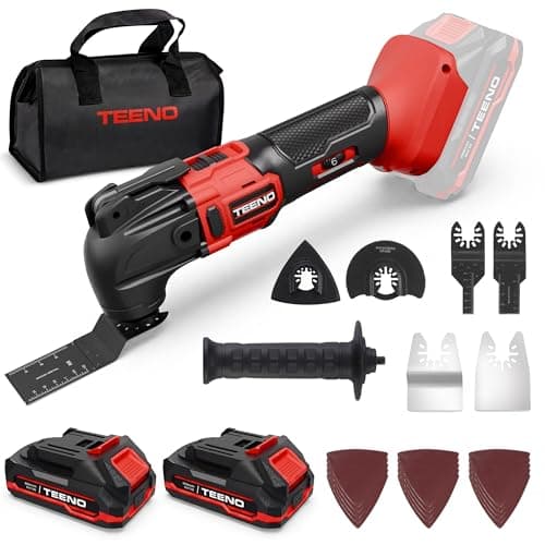 Image of TEENO Cordless Oscillating Tool,Multifunction Oscillating Multi Tool with 20V 2.0Ah Lithium-Ion,8500-21000 RPM,6 Variable Speed,4° Oscillation Angle,for Sawing, Cutting, Sanding (Two Batteries)