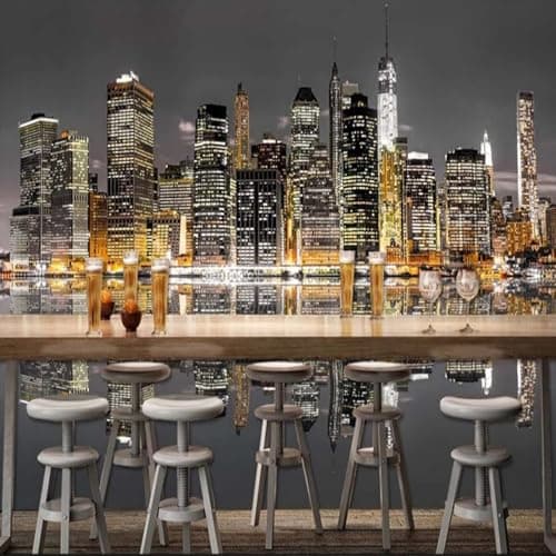 Image of XLMING Beautiful Warm Warm Architecture City at Night 3D Wallpaper Silky Texture Home Study Office Grey Dining Room Sofa Bedroom Living Room TV Backdrop-150cm×105cm