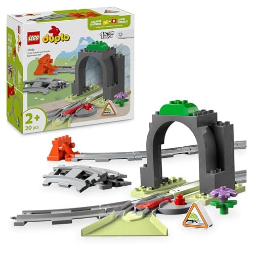 Image of LEGO DUPLO Town Train Tunnel and Tracks Expansion Set - Learning Toy for Toddlers - incl. 10 Track Pieces, a 2-Way Points Switch & an Action Brick - Gift for 2+ Year Old Boys & Girls - 10425