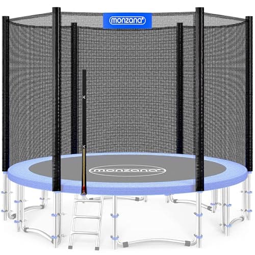 Image of Monzana® 14ft Replacement Trampoline Safety Net for 427cm (4.27m) Round Trampoline - UV-Resistant Enclosure Net with Zip & Carabiner Entrance, External Pole Fixing, Secure Safety Surround Protection