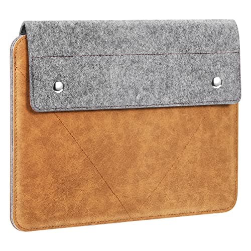 Image of MoKo 11 Inch Felt Leather Tablet Sleeve Bag Carrying Case Fits iPad Air 5/4 10.9, iPad Pro 11 2021/2020/2018, iPad 9/8/7th Gen 10.2, Air 3 10.5, iPad 9.7, Tab A 10.1 Fits Smart Keyboard, Gray & Brown