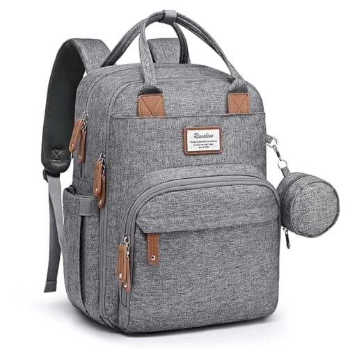 Image of RUVALINO Diaper Backpack Large Diaper Backpack with Multifunctional Baby Bag and Mobile Changing Pad, Pacifier Holder, for Mom and Dad (Grey), One Size